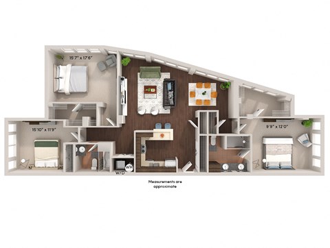 a floor plan of a three bedroom apartment